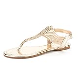 DREAM PAIRS SPPARKLY Women's Elastic Strappy String Thong Ankle Gold