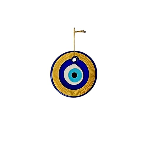 MYSTIC JEWELS Amuleto Ojo Turco de Pared 13 cm – Vidrio con marco dorado y diseño griego – Decoración colgante con cuerda – Caja de regalo incluida