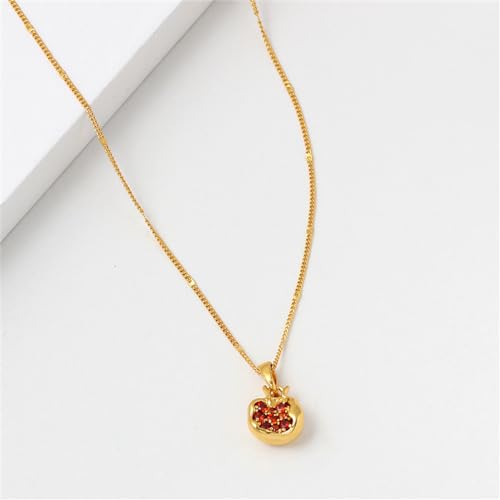 Premium Cubic Zirconia Inlay Red Pomegranate Pendant 18k Gold Plated Stainless Steel Necklaces for Women4