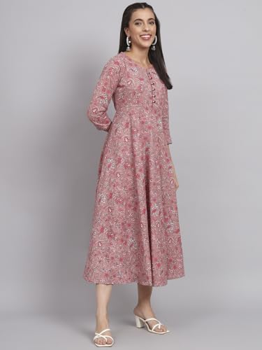 Image of Rapsodia Womens Cotton Green & Brown Floral Printed Flared Kurta