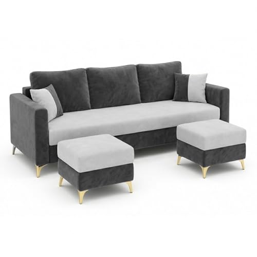 Image of Classiq Rich 5 Seater L Shape Sofa Set with Movable Ottoman | Flexible Layout | Spacious Soft Touch Seating | Designer Sofa for Living Room (Dark Grey & Light Grey)
