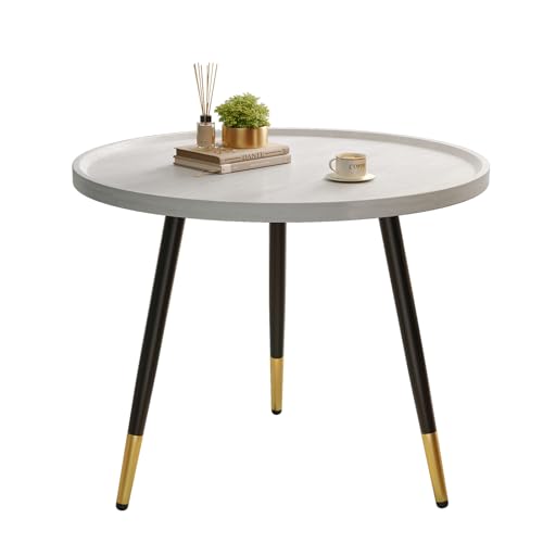 SAYGOER Round Coffee Table Small Modern Side Table, Mid Century Accent Sofa & Center Table for Small Space - Living Room, Home Office, Easy Assembly, White