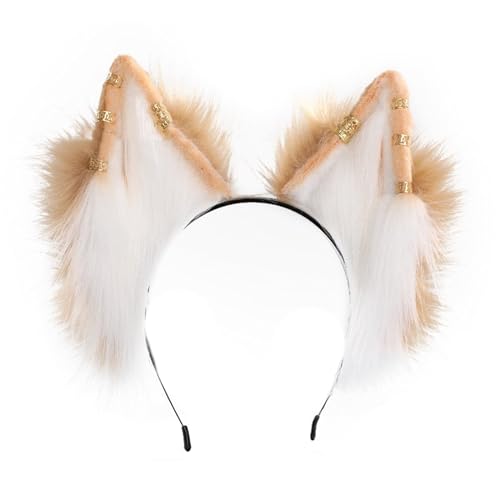 Diadema de orejas de lobo de Halloween con aretes de metal para cosplay