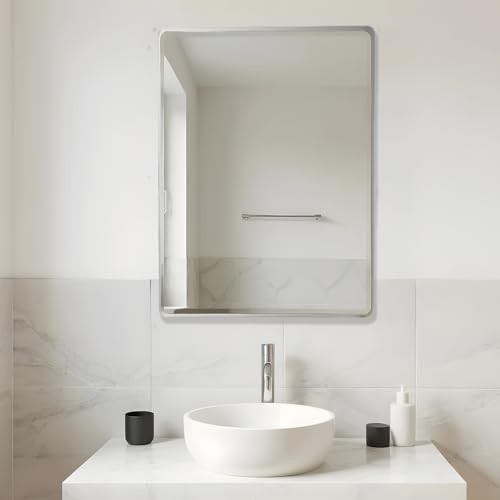 Image of Amazon Basics Frameless Rectangular Wall Mirror, 18 x 24 Inch, Beveled Edge Glass, Unframed Decorative Mirror for Bathroom, Bedroom, Living Room, Entryway & Dressing Area