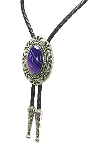 Image of Moranse Bolo Tie with Natural Tiger Eye Stone Celtic Style Genuine and Cowhide Rope