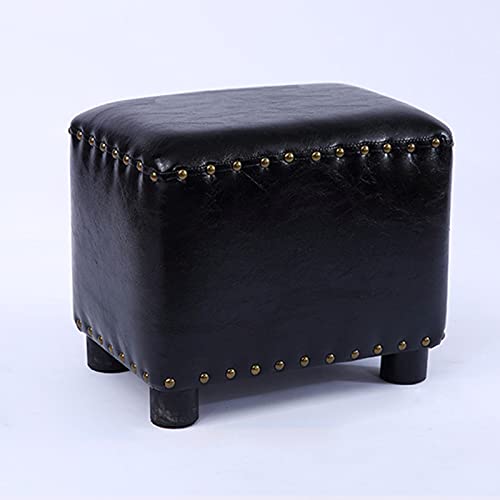 GVBJIUAXJM Reposapiés para Sala de Estar, Taburete Vintage tapizado con Remaches, puf de Cuero sintético, Taburete de Madera para Sala de Estar, Dormitorio, sofá, Banco, Asiento, Taburete de