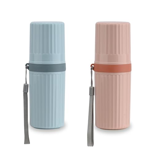 YoHyien 2 Stück Reise Zahnputzbecher Wasserdicht Reisen Zahnbürsten Etui Tragbar Zahnbürste Reiseetui Travel Toothbrush Case Zahnbürsten Box für Geschäftsreise Schule Camping (Blau + Rosa)