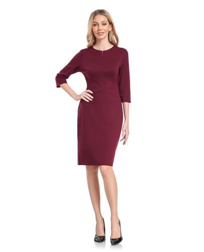 MINTLIMIT Womens Front Zipper Round Neck 3/4 Sleeve Sheath Pencil Cocktail Party Work Dresses2