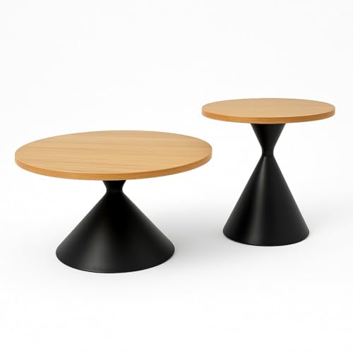 JAZYKA Table Basse Salon Ronde gigogne – Set de 2 – Design Moderne – Table d’appoint ou Bout de canapé – Modèle Aurea (Noir)