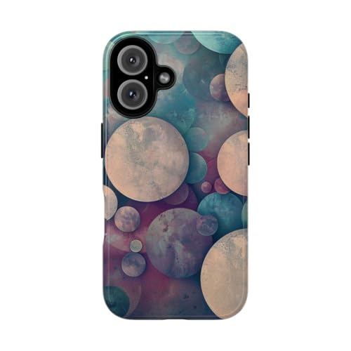 Coque rigide motif cercles multicolores rêveurs éclatant pour iPhone 16