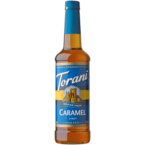 Torani Caramel Sugar Free Coffee Syrup (750ml) Zero Calorie Caramel Syrup for Coffee Hot Chocolate & Protein Shakes No Sugar Ideal for Drinks and Desserts