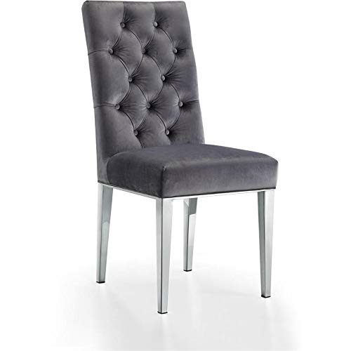 Meridian Furniture Juno Collection Modern | Contemporary Velvet Dining Chair With Luxurious Deep Tufting And Polished Chrome Metal Legs, Set Of 2, 19" W X 25" D X 42" H, Grey #TOP24