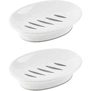 WYOK 2-Pack Soap Dish with Drain Plastic Sponge Holder Easy Cleaning Soap Saver Tray Caddy Keep Dry Stop Mushy for Shower Bathroom Kitchen(White)