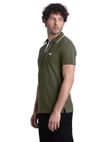 Image of Jack & Jones Men Solid Polo Collar Cotton Slim Fit T-Shirt