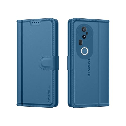 Image of KIVANO LUXE Compatible for Vivo T4 Ultra 5G Luxury Handmade Leather Magnetic Flip Folio Case | Card Holder & Kickstand | Slim Protective Cover | Unisex - Blue