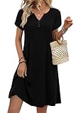 Zeagoo Women's Black Dress Summer Beach Dresses with Pockets Boho Sundress Casual Tshirt Dress Short Sleeve Shift Dress Womens Knee Length Dresses XXL