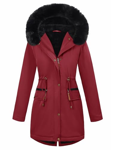 Tuopuda Manteau Femme Hiver Chaud Doudoune Long Parka Manteau Doublé de Polaire Capuchon d'hiver Blouson avec Fermeture éclair Veste Manteaux...