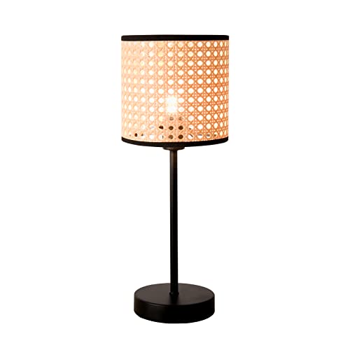 Kunjoulam Bamboo Weaving Table Lamp With Handmade Rattan Shade, Small Decorative Vintage Metal Desk Lamp, Boho Wicker Beside Lamp With Plug In For Living Room, Dorm Decor #TOP15