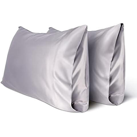 Silky Satin Pillowcase for Hair and Skin with Envelope Closure Cool and Easy to Wash, King Size 20x40 Inches Pack of 2 - Light Grey Cover