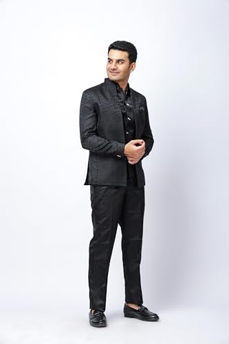 Image of Men's Black Indo-Western 3-Piece Set - Blazer with Inner and Matching Trouser | Festive & Wedding Ethnic Wear | Regular Fit