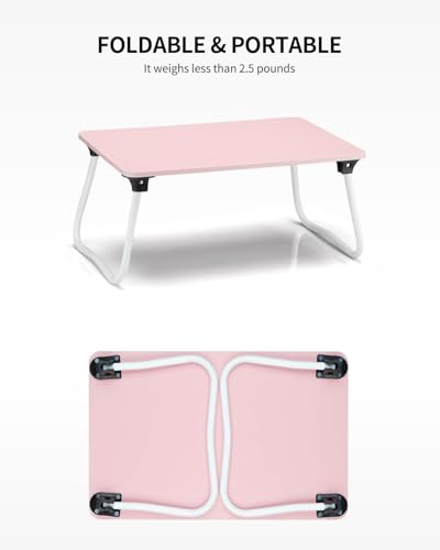 Image of Ruxury Foldable Lap Desk Laptop Stand Bed Desk Table Tray, Breakfast Serving Tray, Portable & Lightweight Mini Table, Lap Tablet Desk for Sofa Couch Floor - Pink