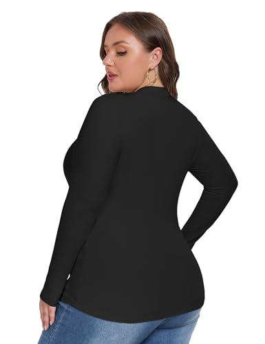 COOTRY Women's Plus Size Long Sleeve Shirts Crew Neck Slim Fitted Basic Tops Casual Outfits Fall Clothes4