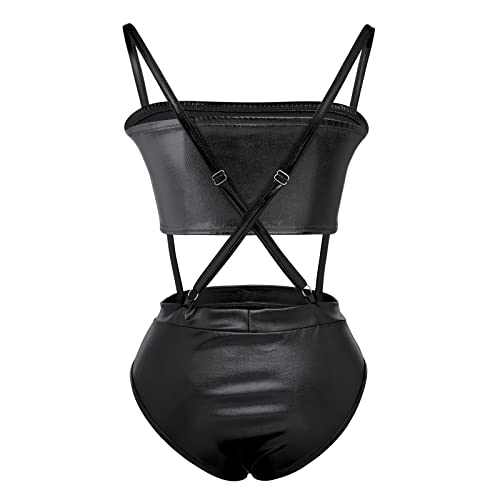 Women Shiny Metallic Bandeau Top + Suspender Hot Shorts Sexy Holographic Metallic Set Rave Outfit Sexy Bikini Clubwear3