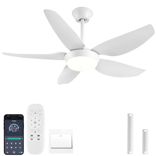 Image of JSAITEE Ceiling Fan with Lights, 43 Inch White Ceiling Fan with Lights and Remote/APP Control,3 Color Dimmable, DC Reversible Motor, 6 Speeds, Noiseless, Indoor/Outdoor Use, White