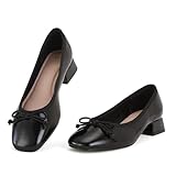 SHOBOO Women's Pumps Low Chunky Block Heel Round Toe Comfortable Dress Shoes (7.5,Black)