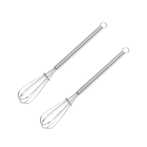 Lelasety Stainless Steel Mini Whisk Set of 2, Small Wire Hand Whisks, Kitchen Cookware for Cooking, Whisking, Blending, Beating, 5/7/8/10 inch