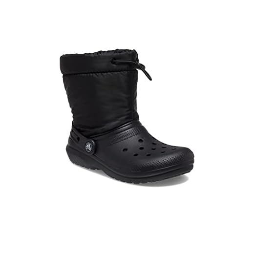 Crocs Classic Lined Neo Puff Fuzzy Winter Boots Snow, Black, 6 US Unisex Big Kid