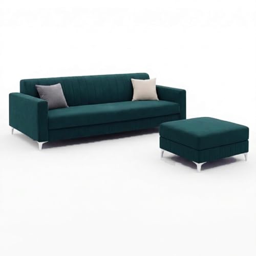 Image of Amelia Rich 5 Seater L Shape Sofa Set with Movable Ottoman | Flexible Layout | Spacious Soft Touch Seating | Modern Sofa for Living Room (Greenish Teal)
