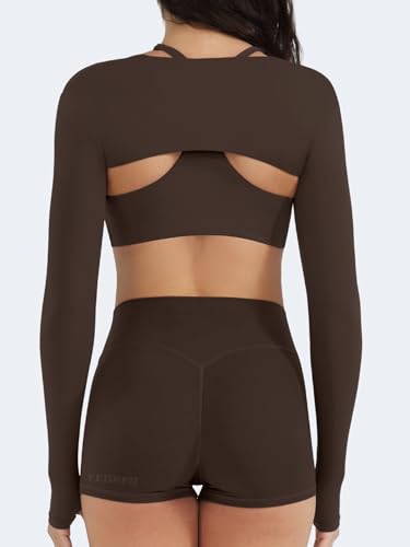 Image of YEOREO Women Crop Top Long Sleeve Bolero Open Front Workout Cropped Shirts Sports Shrug