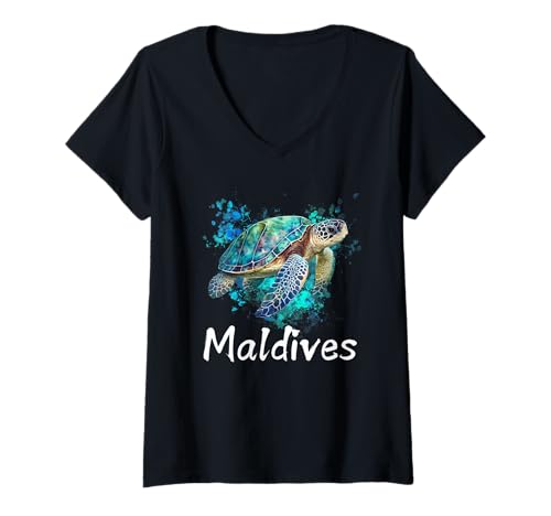 Femme Souvenir des Maldives T-Shirt avec Col en V