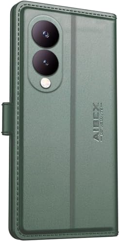 Image of AIBEX Compatible for Vivo Y28 5G / Vivo Y17s 4G Flip Cover Leather Finish | Inside TPU with Card Pockets | Wallet Stand | Complete Protection Flip Case - Green