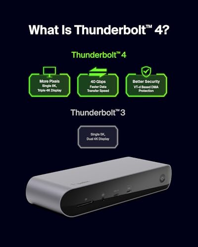 Belkin Thunderbolt 4 Docking Station with 90W Power Delivery for MacBook & Windows - 8K/Dual 4K Display, Thunderbolt 4 Cable, HDMI, Ethernet, SD & Audio Ports, Gray