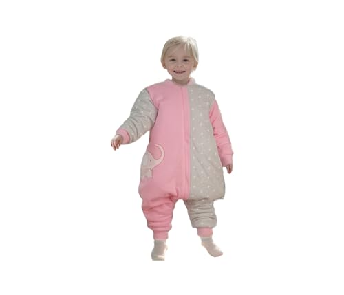Toddler Sleeping Sack with Legs (3-6Years) Cotton Warm 2.5 Tog Movable Sleeves Baby Sleep Bag with Feet Wearable Blanket 5T Walking Sleeper with Filling Quilted Large Sleeping Bag Pink Girl
