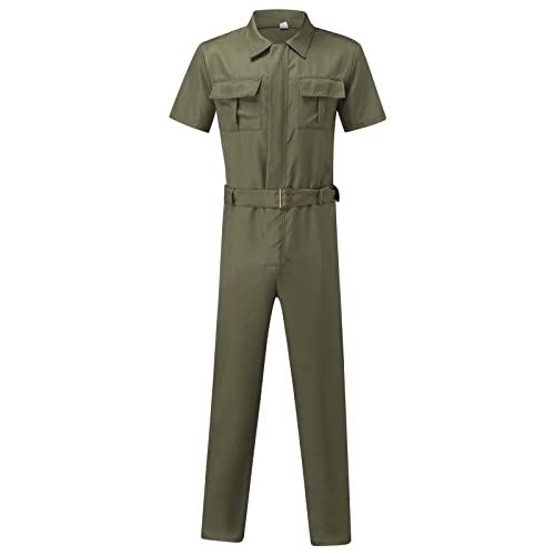 WENKOMG1 Casual Overalls for Men,Short Sleeve Zip Up Coverall Work Wear Casual Slim Fit Jumpsuit Construction Pants4