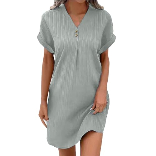 Sommerkleider Damen Leicht und Luftig Sommerkleid Damen Knopfleiste Knielang Strandkleid Einfarbig Komfortabel Boho Blusenkleid Style Freizeit Kleid...
