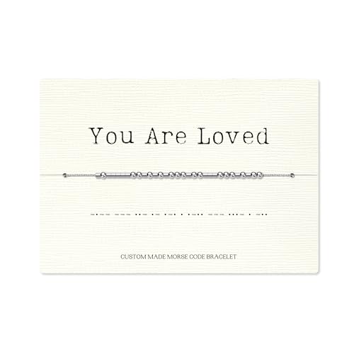 Loved Creations Morse Code Bracelets You Are Loved Inspirational Morris Code Bracelet for Women 925 Sterling Silver Blessed Jewelry Gifts for Women Men