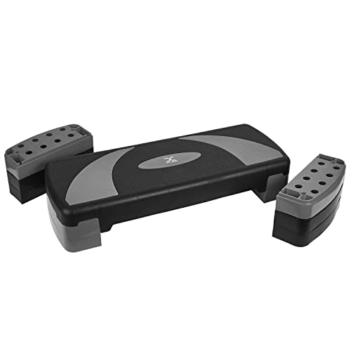 Max Strength Multi Level Aerobic Step Exercise training workout stepper 2 to 5 Adjustable Step Levels Great for Home Gym Cardio & Palesta Pilates Yoga sports (Grey Black) 3 Level