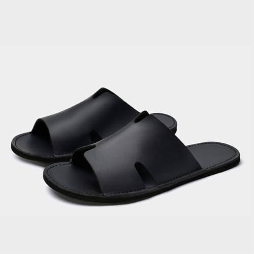 Men'S Genuine Leather Flat Slides Sandals Fashion Round Open Toe Slip On Soft Bottom Beach Sandals Summer Casual Vacation Parties Slippers3