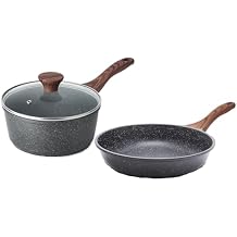 SENSARTE Nonstick Frying Pan Skillet 9.5inch, 1.5QT Saucepan with Lid Swiss Granite Coating Omelette Pan, Healthy Stone Cookware Chefs Pan, Free of Intentionally Added PFOA/PFOS