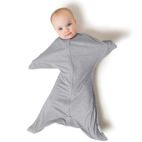 Image of SleepingBaby Zipadee-Zip Transition Swaddle - Cozy Baby Swaddling Blanket with Zipper Convenience - Roomy Wearable Blanket for Easy Diaper Changes - 3-6 Month - Hall of Fame Grey Heather