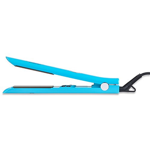 Brilliance New York - 1 Inch Pro Diamond Titanium flat iron - 2 in 1 Hair Straightener and Curler - Anti-Static, Frizz-Free ionic plates - Auto shut-off Dual Voltage flat iron w/LCD display (Blue)