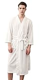 SUIMO - Albornoz de Baño Verano para Hombre Mujer con Manga Larga 2 Bolsillos Suave para Ducha Baño Hotel Casa Piscina - Blanco - XL