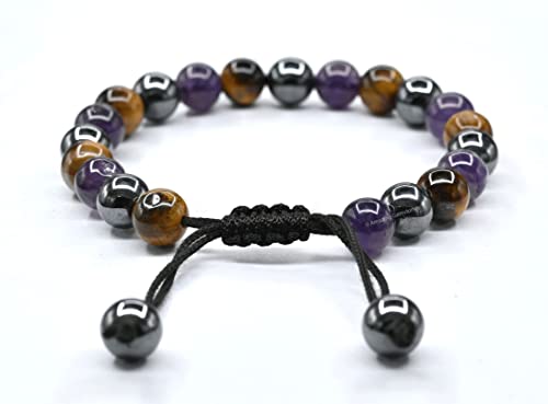 Quit Smoking Cessation Quit Vaping Bracelet - Hematite Tiger Eye Amethyst Bracelet Set for Men Women Healing Calming Anxiety Stress Relief Gifts (Adjustable)