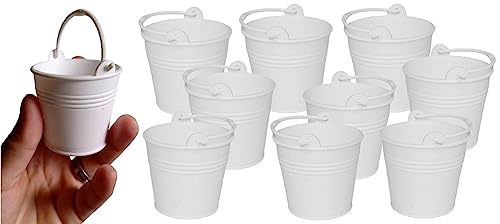 20 Mini Baldes 5,5cm Plástico com Alça para Mimos, Prendas Jardim e Lembrancinhas (Branco)