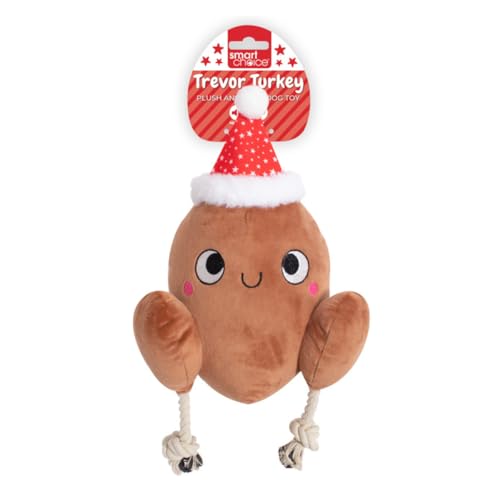 YöL Trevor Turkey Squeaky Plush Christmas Dog Toy 30cm Festive Brown Design Soft Polyester with Internal Squeaker Crinkle Effect Rope Legs Durable Chew Tug Of War & Fetch