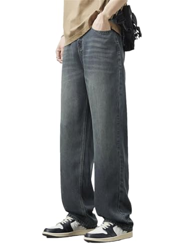 Men Straight Jeans Vintage Y2k Pants Streetwear Loose Casual Denim Trousers with Pockets